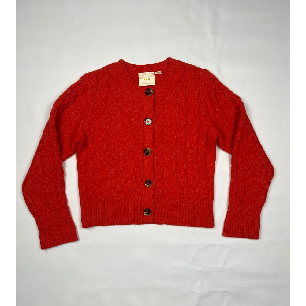 Maeve Cable Knit Cardigan Sweater Women's M Orange Button Front Anthropologie